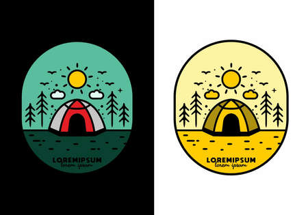 Colorful tent camping line art illustration badge designのイラスト素材