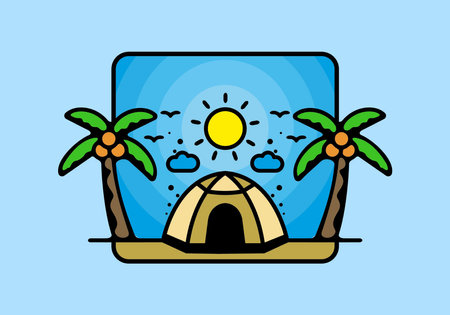 Colorful tent camping line art illustration badge designのイラスト素材