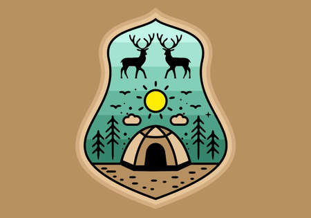 Colorful tent camping line art illustration badge designのイラスト素材