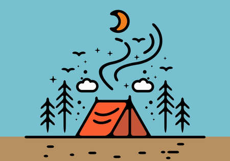 Colorful tent camping line art illustration badge designのイラスト素材