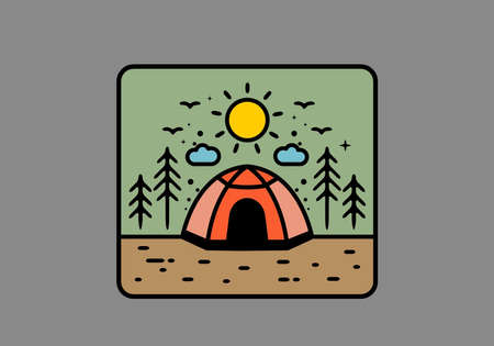 Colorful tent camping line art illustration badge designのイラスト素材