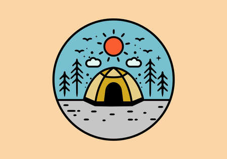 Colorful tent camping line art illustration badge designのイラスト素材