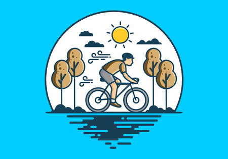 Riding a bicycle flat illustration designのイラスト素材