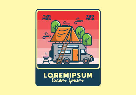 Rooftop car camping flat illustration designのイラスト素材