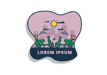 a couple of scooter flat illustration designのイラスト素材