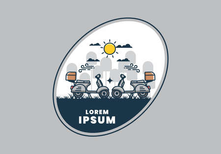 a couple of scooter flat illustration designのイラスト素材