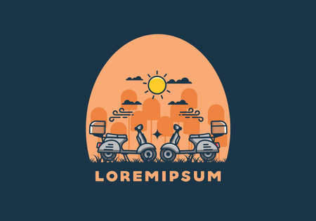 a couple of scooter flat illustration designのイラスト素材