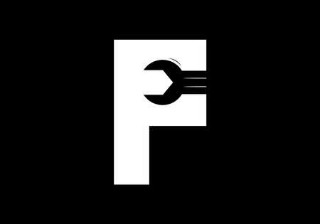 F initial letter with wrench shape designのイラスト素材