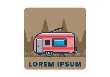 Camping with van flat illustration designのイラスト素材