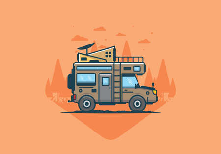 Strong big camper van camping illustration designのイラスト素材