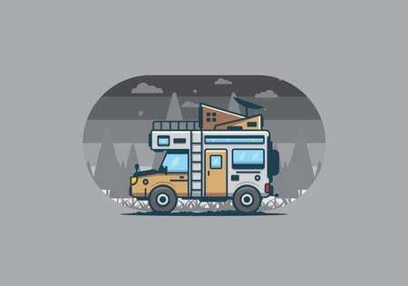 Strong big camper van camping illustration designのイラスト素材