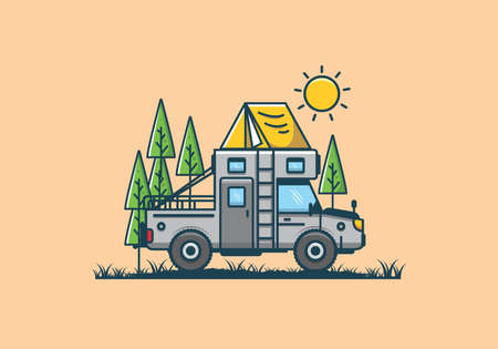 Colorful camping truck flat illustration designのイラスト素材