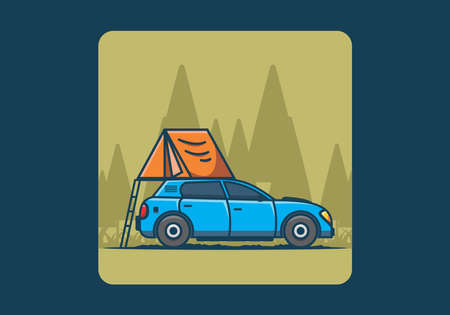Camping with car flat illustration designのイラスト素材