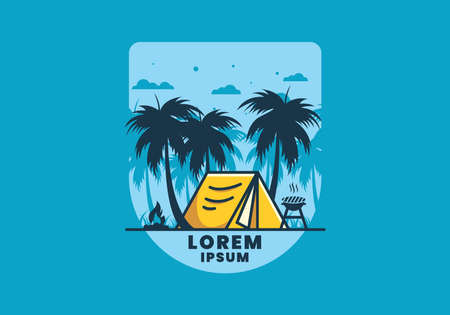 Colorful camping tent and coconut trees illustration designのイラスト素材