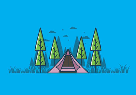 Triangle tent camping flat illustration designのイラスト素材