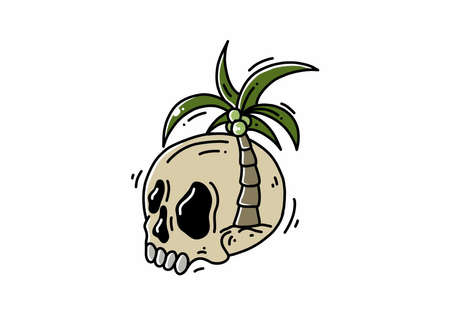 Skull head and coconut tree illustration designのイラスト素材