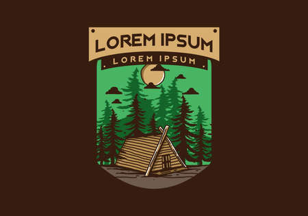 Wood cabin in the jungle illustration drawing designのイラスト素材