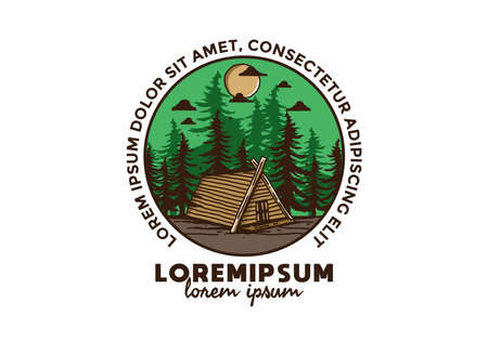 Wood cabin in the jungle illustration drawing designのイラスト素材