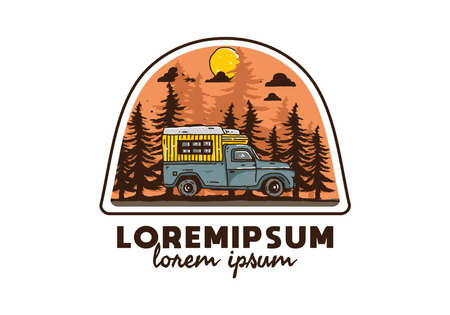 Wood campervan in the forest illustration designのイラスト素材
