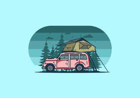 Camping on the roof of the car illustration designのイラスト素材