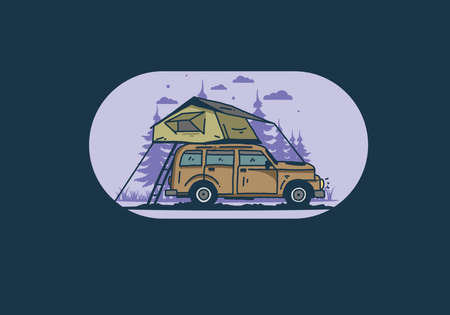 Camping on the roof of the car illustration designのイラスト素材