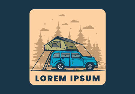 Camping on the roof of the car illustration designのイラスト素材