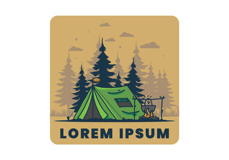 Camping and cooking in nature illustration designのイラスト素材