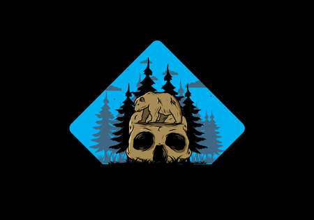 Big bear walking on skull head illustration designのイラスト素材