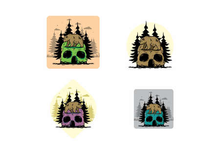 Big bear walking on skull head illustration designのイラスト素材