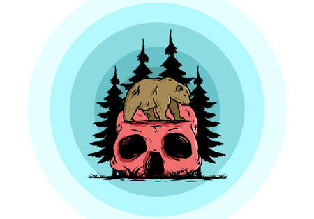 Big bear walking on skull head illustration designのイラスト素材
