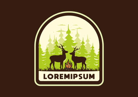 Couple deer and bonfire illustration designのイラスト素材