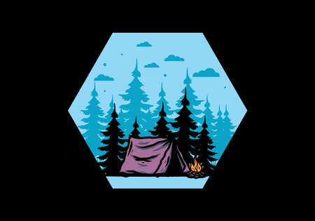 Midnight camping with bonfire illustration designのイラスト素材