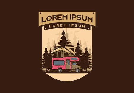 Car roof camping in the jungle illustration designのイラスト素材