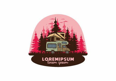 Car roof camping in the jungle illustration designのイラスト素材