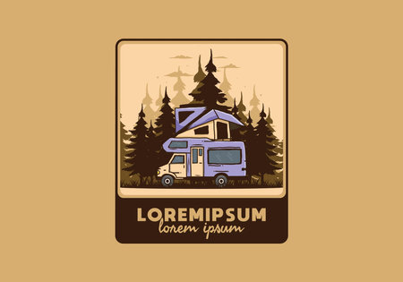 Car roof camping in the jungle illustration designのイラスト素材