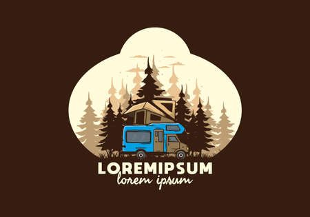 Car roof camping in the jungle illustration designのイラスト素材