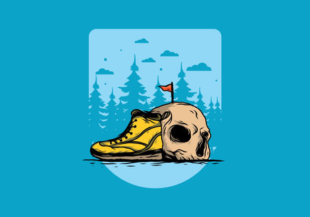 Outdoor boots and skull illustration designのイラスト素材