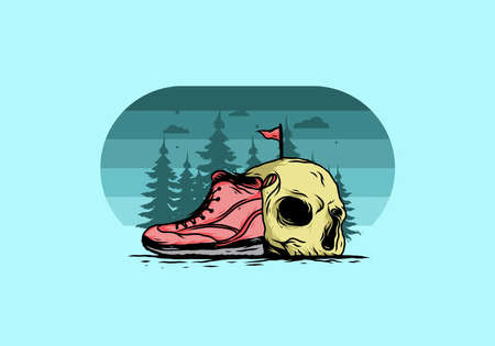 Outdoor boots and skull illustration designのイラスト素材