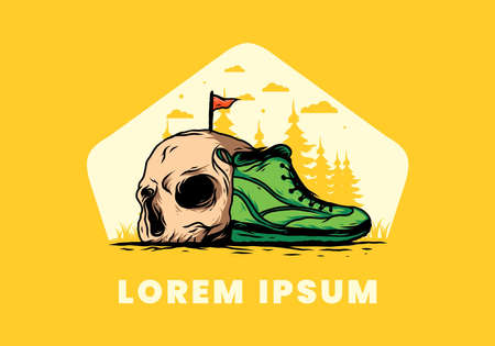 Outdoor boots and skull illustration designのイラスト素材