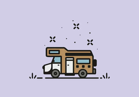 Simple camper van camping illustration designのイラスト素材