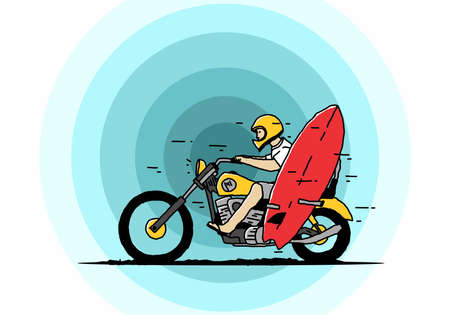 Ride motorcycle with surfing board illustration designのイラスト素材