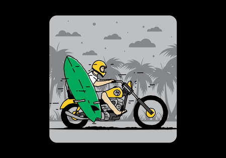 Ride motorcycle with surfing board illustration designのイラスト素材