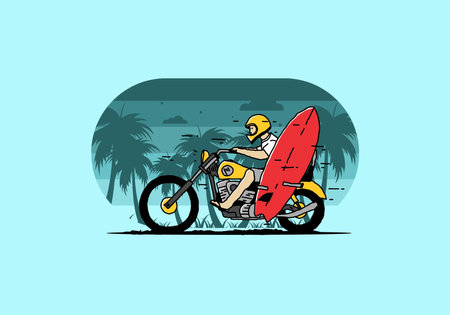 Ride motorcycle with surfing board illustration designのイラスト素材