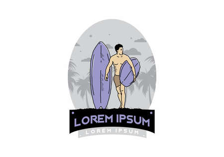 The shirtless man holding surfboard illustration designのイラスト素材