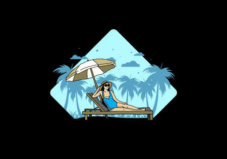 Relax on the beach chair under the umbrella illustration designのイラスト素材