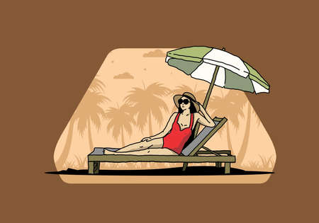 Relax on the beach chair under the umbrella illustration designのイラスト素材