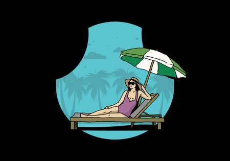 Relax on the beach chair under the umbrella illustration design