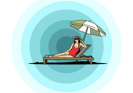 Relax on the beach chair under the umbrella illustration designのイラスト素材