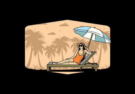 Relax on the beach chair under the umbrella illustration designのイラスト素材
