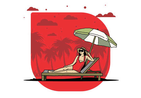 Relax on the beach chair under the umbrella illustration designのイラスト素材